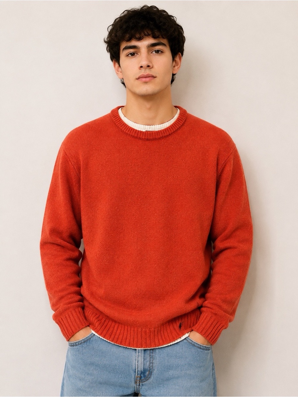 Chaps Denim True American Brand Orange Crewneck Knit Sweater